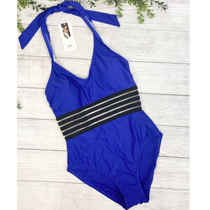 NEW Women's One Piece Blue and Black Tie Around Next Bathing Suit S